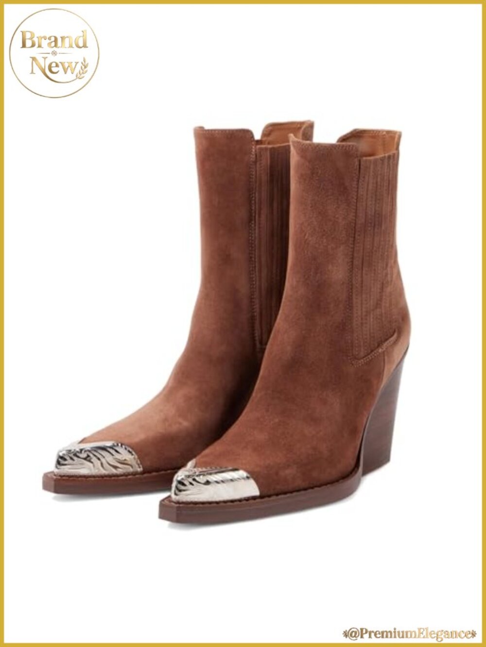 Suede Cowboy Boots Women Pointed Toe Stacked Block Heel Western Ankle Booties